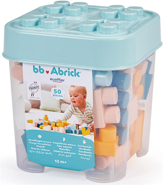 🧩 Jouets Ecoiffier - Mes Premières Briques BB Abrick 🌈 | Jeu d'Éveil 50 Pièces - Dès 12 Mois | Couleurs Pastel - Origine France