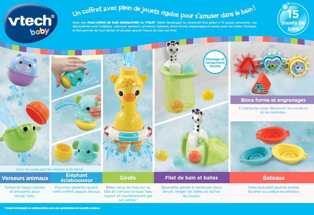 🛁 VTech - Maxi-Coffret de Bain Multi Activité - 15 Jouets de Bain 🛁