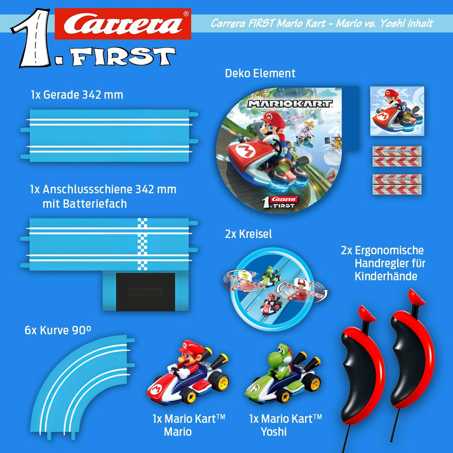 🏎️✨ Carrera FIRST Nintendo Mario Kart - Circuit de Course Électrique avec Voitures Miniatures Mario et Luigi | Jouet Coloré pour Enfants dès 3 Ans 🎮