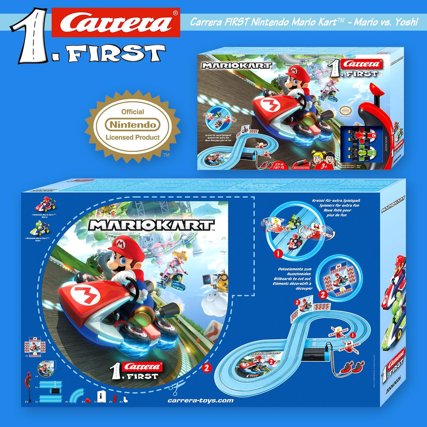 🏎️✨ Carrera FIRST Nintendo Mario Kart - Circuit de Course Électrique avec Voitures Miniatures Mario et Luigi | Jouet Coloré pour Enfants dès 3 Ans 🎮