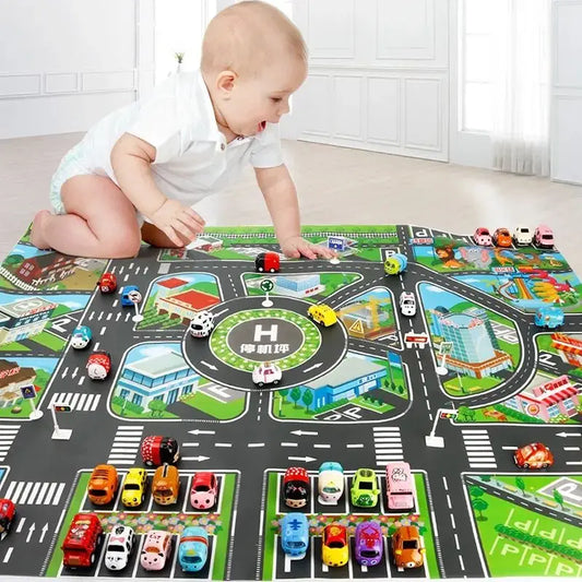 🛣️ Tapis Carte Routière pour Enfants – Parking et Trafic 🚗