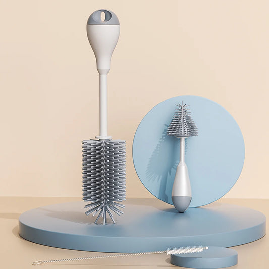 🍼 Set de Nettoyage 3-en-1 pour Biberons, Tétines, Gobelets et Pailles – Brosse en Silicone avec Rotation à 360° 🌟