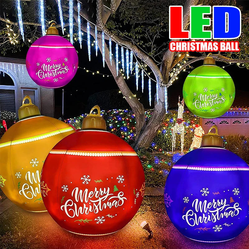 🎄 Boule gonflable de Noël à lumière LED de 60 cm – Décoration extérieure 🎉