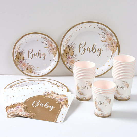 🎉 Décorations Baby Shower – Vaisselle Jetable (Assiettes, Serviettes, Gobelets) 🎉