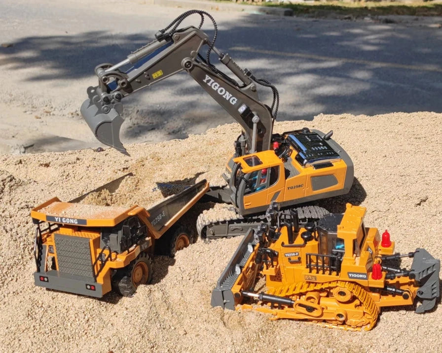 🚧 Véhicules de Construction Télécommandés 4WD - Mini-Pelle, Bulldozer, Camion Benne 🚧