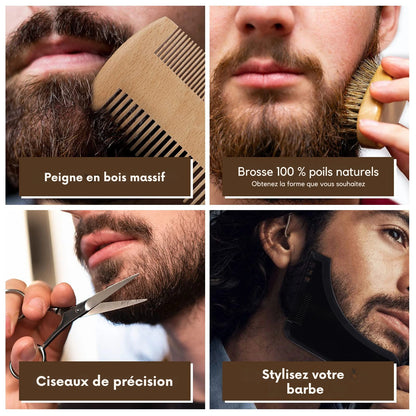 Kit Barbe Homme 🎄  Bledras 9 Pièces 🧔‍♂️Kit Complet Soin Barbe : Huile, Shampoing, Baume, Peigne, Ciseaux, Pochoir, Brosse & Sac 🎁